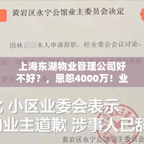 上海东湖物业管理公司好不好？，恩怨4000万！业委会如何“扳倒”20年物业？