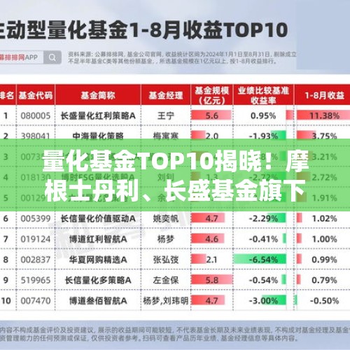 量化基金TOP10揭晓！摩根士丹利、长盛基金旗下产品领跑！