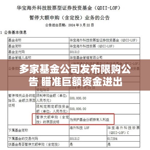 多家基金公司发布限购公告 瞄准巨额资金进出