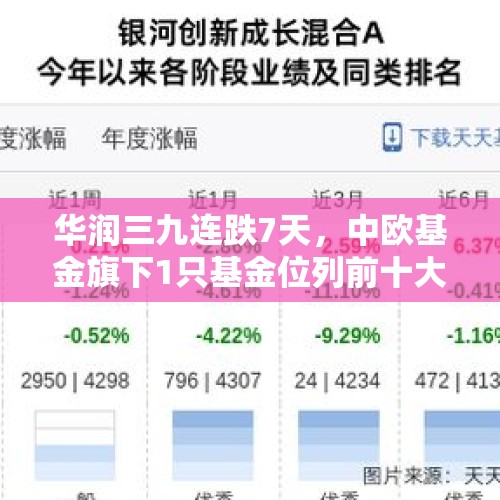 华润三九连跌7天，中欧基金旗下1只基金位列前十大股东