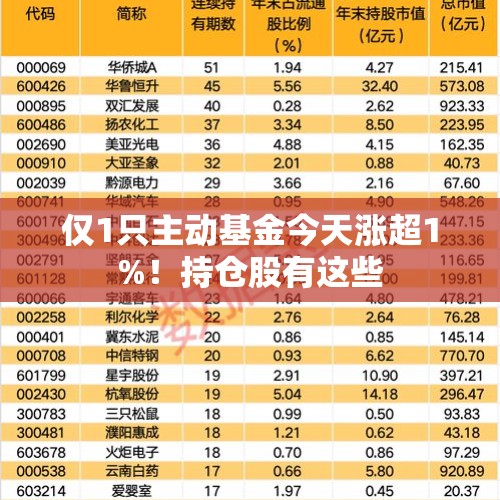 仅1只主动基金今天涨超1%！持仓股有这些