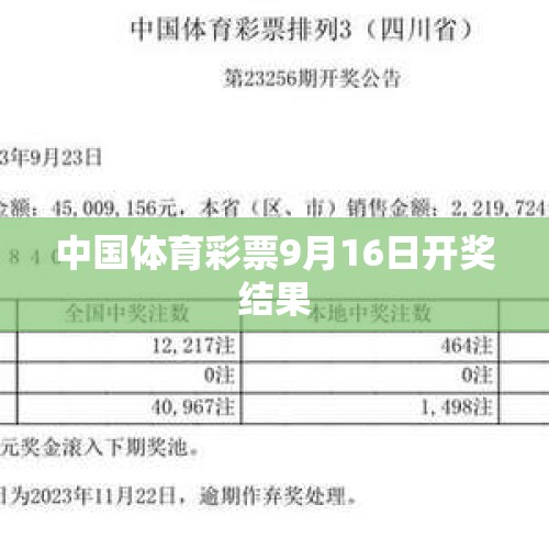 中国体育彩票9月16日开奖结果