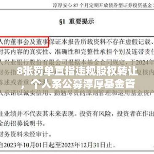 8张罚单直指违规股权转让，个人系公募淳厚基金管理乱象浮出水面