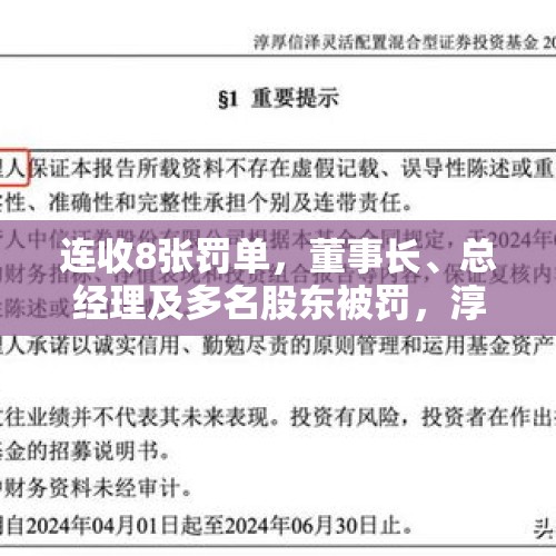 连收8张罚单，董事长、总经理及多名股东被罚，淳厚基金回应了