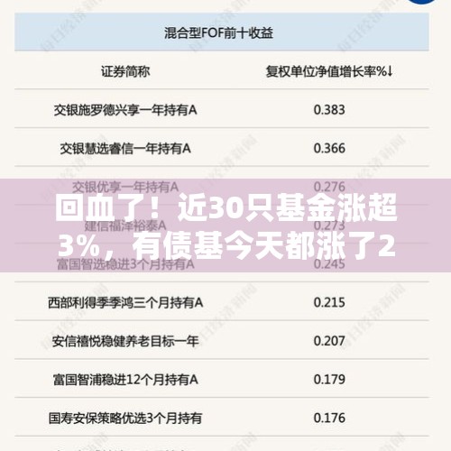 回血了！近30只基金涨超3%，有债基今天都涨了2%