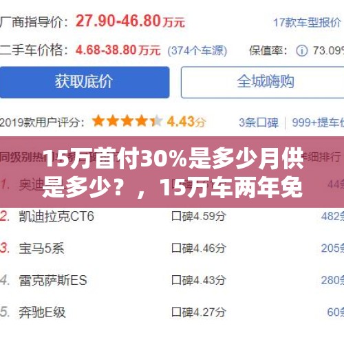 15万首付30%是多少月供是多少？，15万车两年免息首付多少？