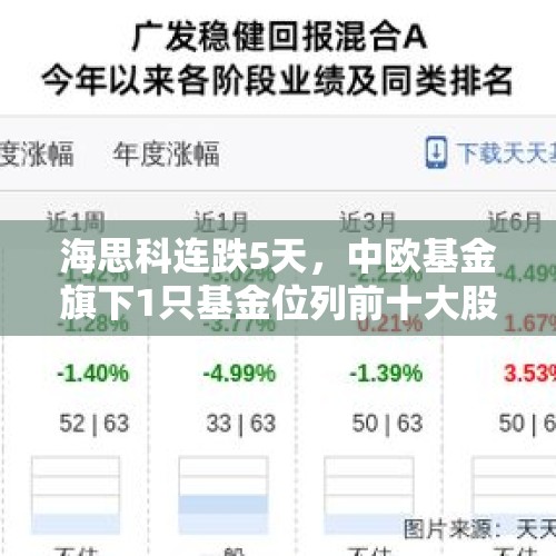 海思科连跌5天，中欧基金旗下1只基金位列前十大股东