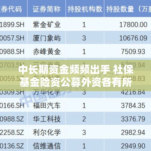 中长期资金频频出手 社保基金险资公募外资各有所重