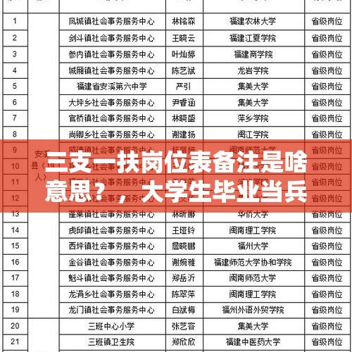 三支一扶岗位表备注是啥意思？，大学生毕业当兵如何报名事业编？