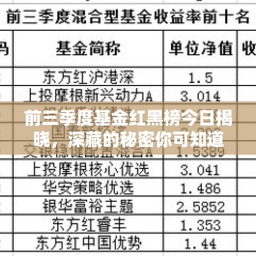 前三季度基金红黑榜今日揭晓，深藏的秘密你可知道？