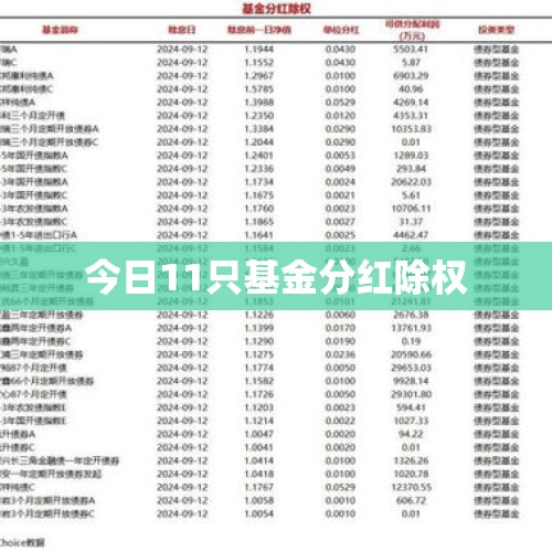 今日11只基金分红除权