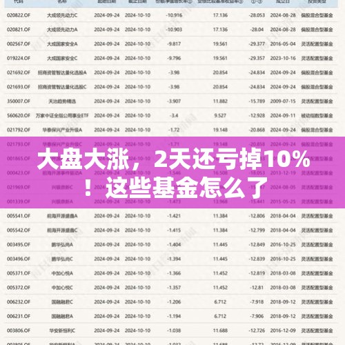 大盘大涨，2天还亏掉10%！这些基金怎么了