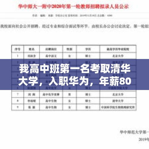 我高中班第一名考取清华大学，入职华为，年薪80万，你们呢？，家长想让孩子考公务员，进国企，有个铁饭碗，这样的想法对吗？