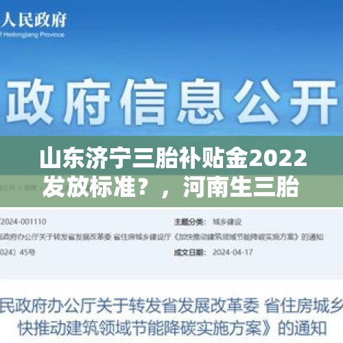 山东济宁三胎补贴金2022发放标准？，河南生三胎有补助吗？