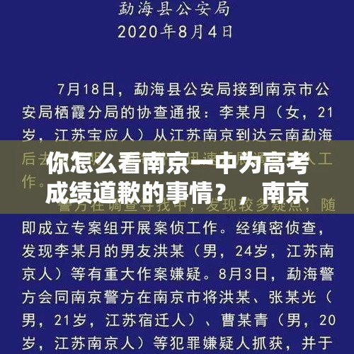 你怎么看南京一中为高考成绩道歉的事情？，南京李某月被杀案，洪某的父亲为什么到现在连一句道歉都没有？