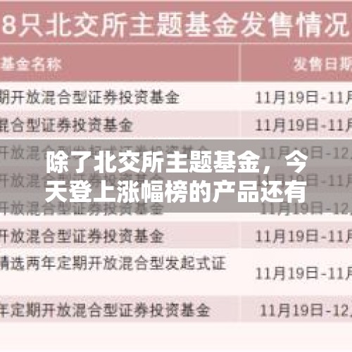 除了北交所主题基金，今天登上涨幅榜的产品还有这些