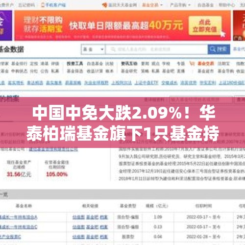 中国中免大跌2.09%！华泰柏瑞基金旗下1只基金持有