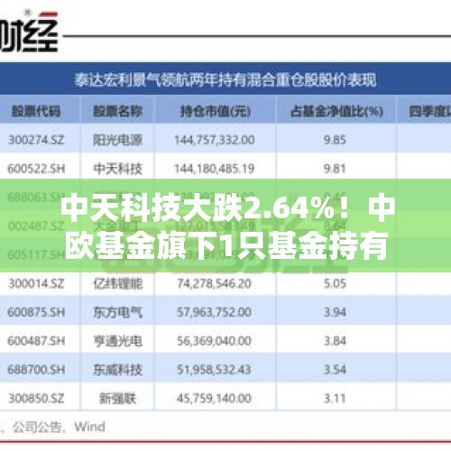 中天科技大跌2.64%！中欧基金旗下1只基金持有