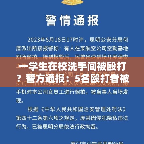 一学生在校洗手间被殴打？警方通报：5名殴打者被行政处罚