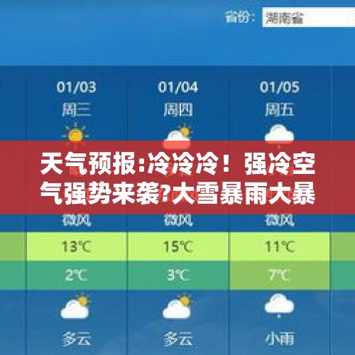 天气预报:冷冷冷！强冷空气强势来袭?大雪暴雨大暴雨已确认