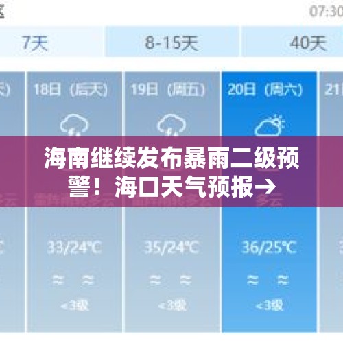 海南继续发布暴雨二级预警！海口天气预报→