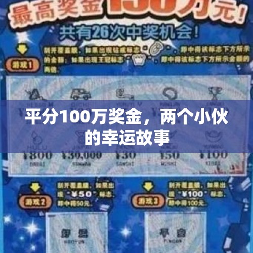 平分100万奖金，两个小伙的幸运故事