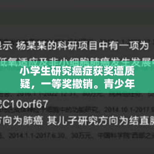 小学生研究癌症获奖遭质疑，一等奖撤销。青少年该不该搞科研？，列车脱线亲历者发声