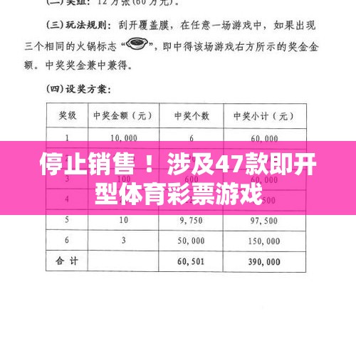 停止销售 ！涉及47款即开型体育彩票游戏