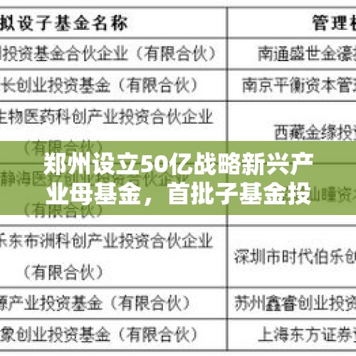 郑州设立50亿战略新兴产业母基金，首批子基金投资方向公布 - 今日头条