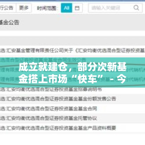 成立就建仓，部分次新基金搭上市场“快车” - 今日头条