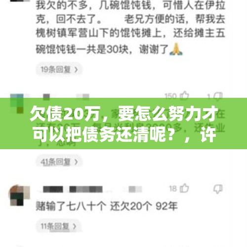 欠债20万，要怎么努力才可以把债务还清呢？，许某这种人每天活的累不累？是什么情况让他动了杀心？