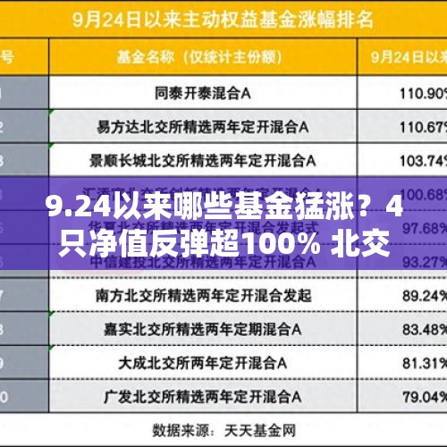 9.24以来哪些基金猛涨？4只净值反弹超100% 北交所成“财富密码” - 今日头条