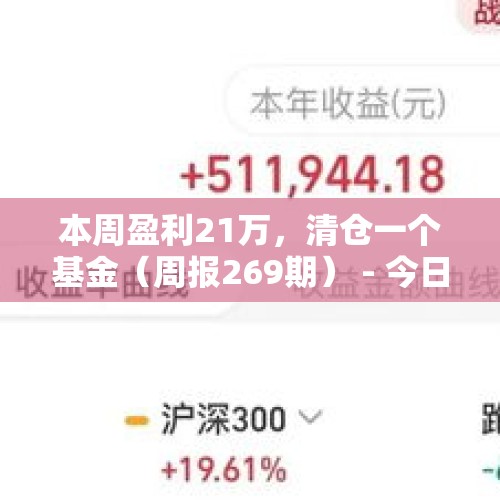 本周盈利21万，清仓一个基金（周报269期） - 今日头条