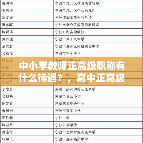 中小学教师正高级职称有什么待遇？，高中正高级是什么级别？