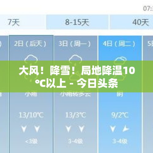 大风！降雪！局地降温10℃以上 - 今日头条