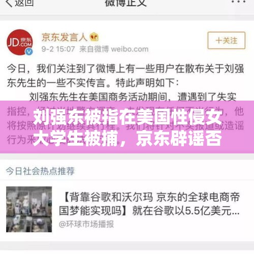 刘强东被指在美国性侵女大学生被捕，京东辟谣否认，你怎么看？，京东物流辟谣 