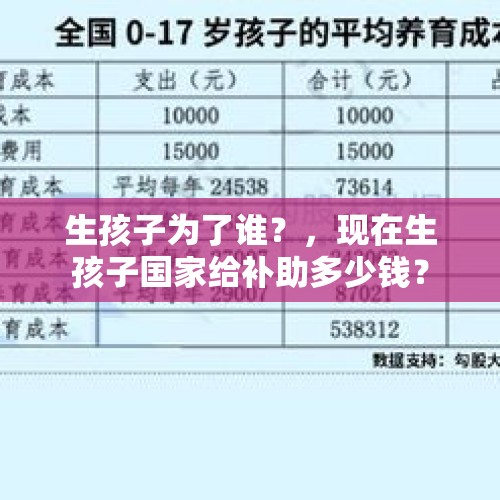 生孩子为了谁？，现在生孩子国家给补助多少钱？