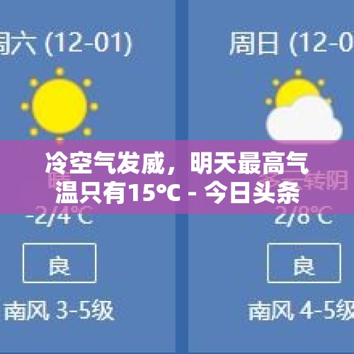 冷空气发威，明天最高气温只有15℃ - 今日头条