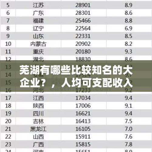 芜湖有哪些比较知名的大企业？，人均可支配收入28228元，说一说这十年收入有什么变化？