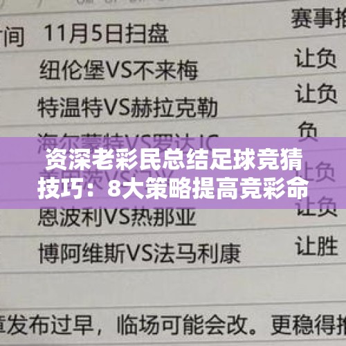 资深老彩民总结足球竞猜技巧：8大策略提高竞彩命中率 - 今日头条