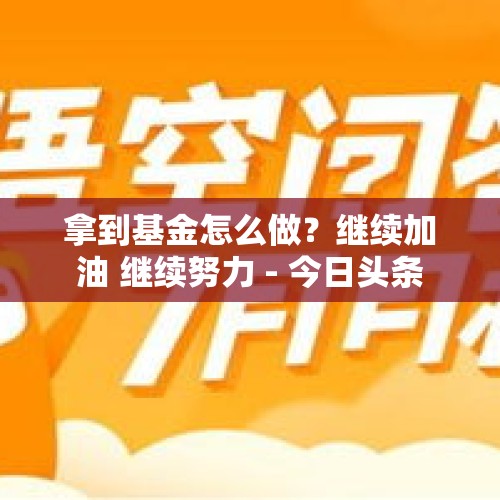 拿到基金怎么做？继续加油 继续努力 - 今日头条