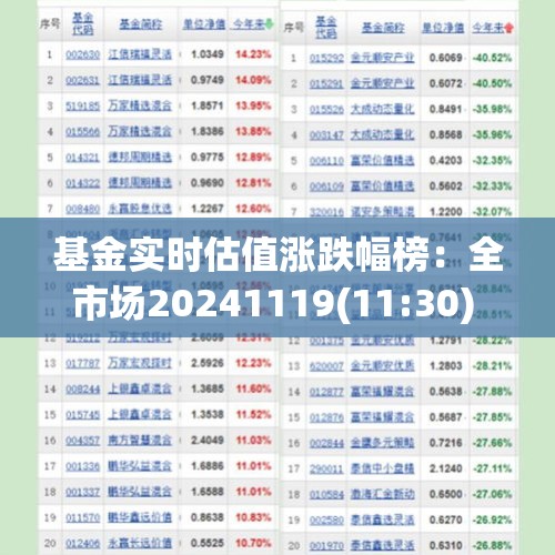 基金实时估值涨跌幅榜：全市场20241119(11:30) - 今日头条